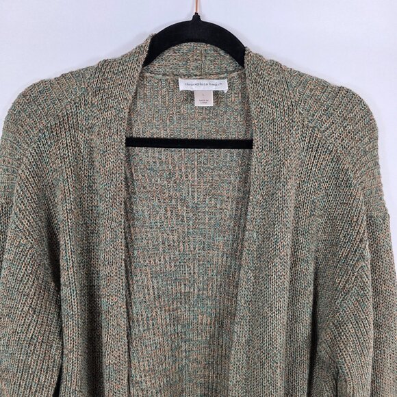 Christopher & Banks Long Cardigan Sweater Women's Size Large Green Tan Marled - Picture 2 of 10